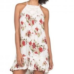 Volcom WOMEN'S SHELLO DRESS macramé top spaghetti straps ruffle hem floral boho